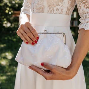 Brauttasche Spitze Glitzer-Clutch Ivory - Clutch weiß Tasche zur Hochzeit