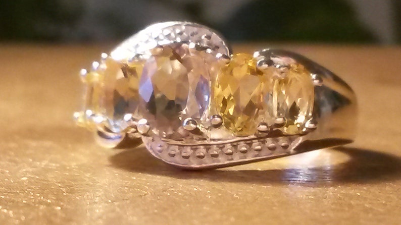 Natural Turkish colour change diaspore and citrine band ring