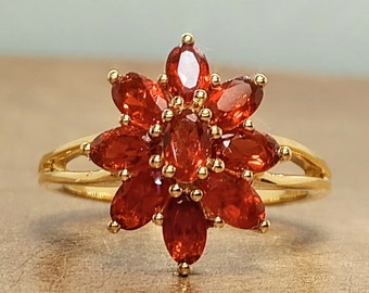 Natural Fire Opal Flower Ring 18 Gold 925 Size P