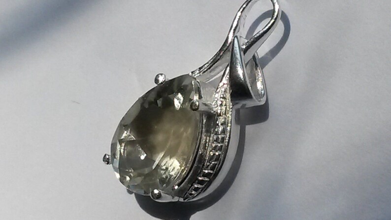 Natural Green Amethyst pear cut pendant in 925 silver