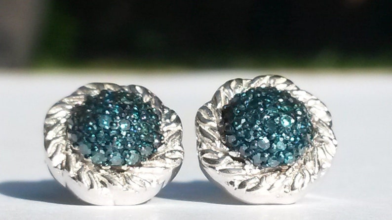 Natural Royal Blue Diamond stud earrings in 925 silver