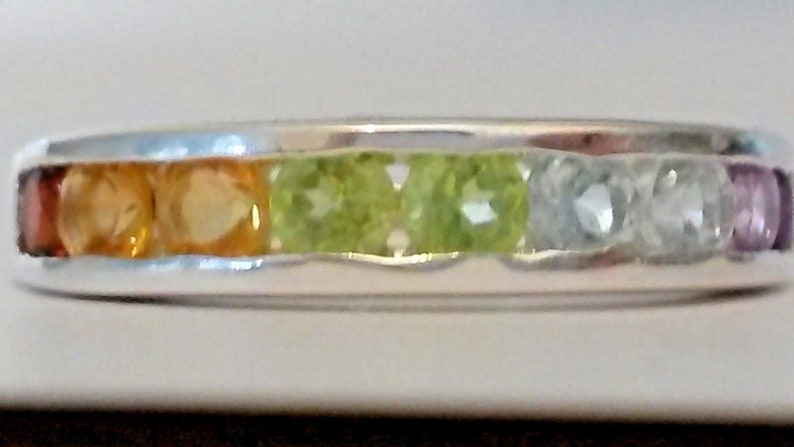 Rainbow Gemstone Band Ring in 925 Size N