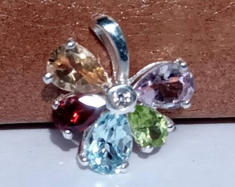 Natural Multi Gem Fan Design Pendant 925