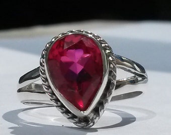 Padparadscha kwartssolitaire ring in 925 zilver, UK maat L