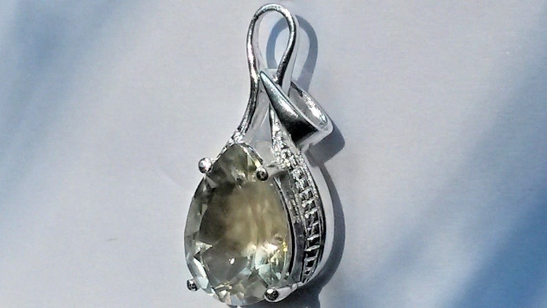 Natural Green Amethyst pear cut pendant in 925 silver