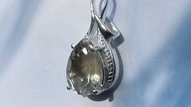 Natural Green Amethyst pear cut pendant in 925 silver
