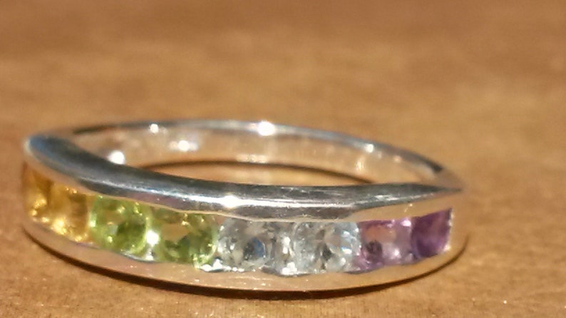 Rainbow Gemstone Band Ring in 925 Size N