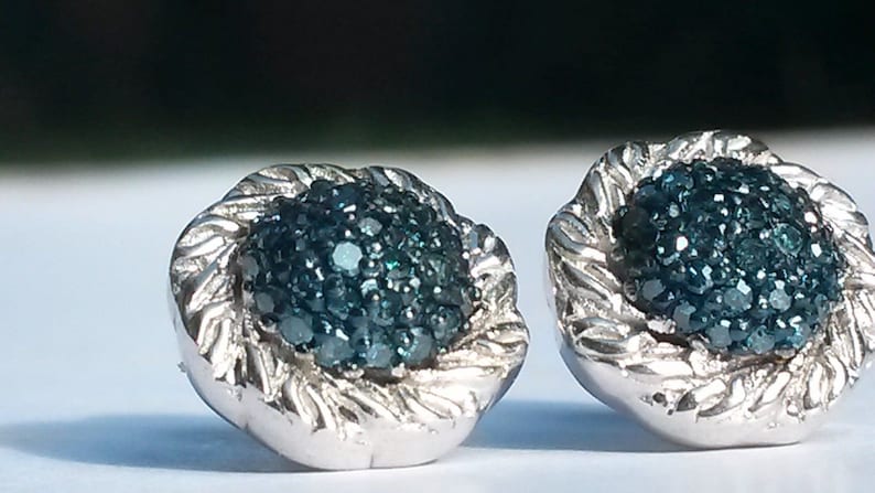 Natural Royal Blue Diamond stud earrings in 925 silver