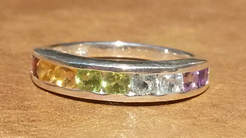 Rainbow Gemstone Band Ring in 925 Size N