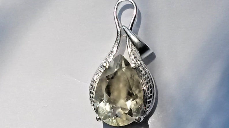 Natural Green Amethyst pear cut pendant in 925 silver