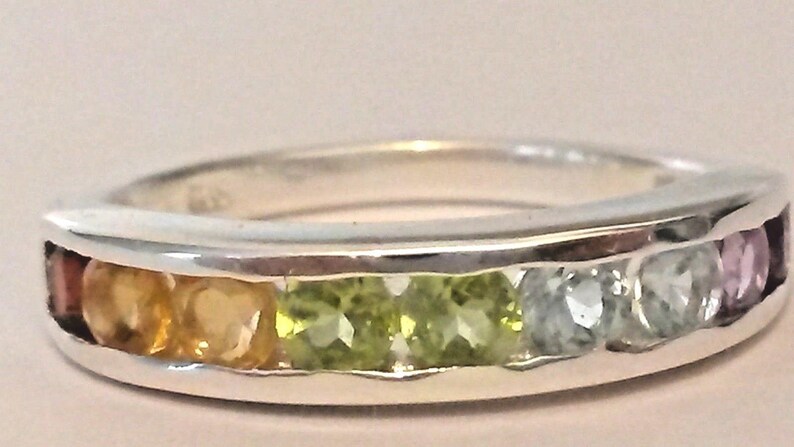 Rainbow Gemstone Band Ring in 925 Size N