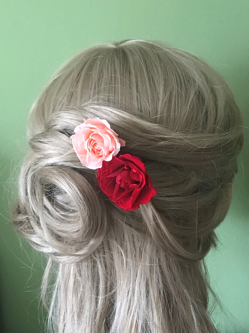 Haarspangen Blumenspangen Haarschmuck Blütenspangen hairpins für jeden Anlass Hochzeit Weihnachten Blumenmädchen Rockabilly Vintagefrisur Bild 3