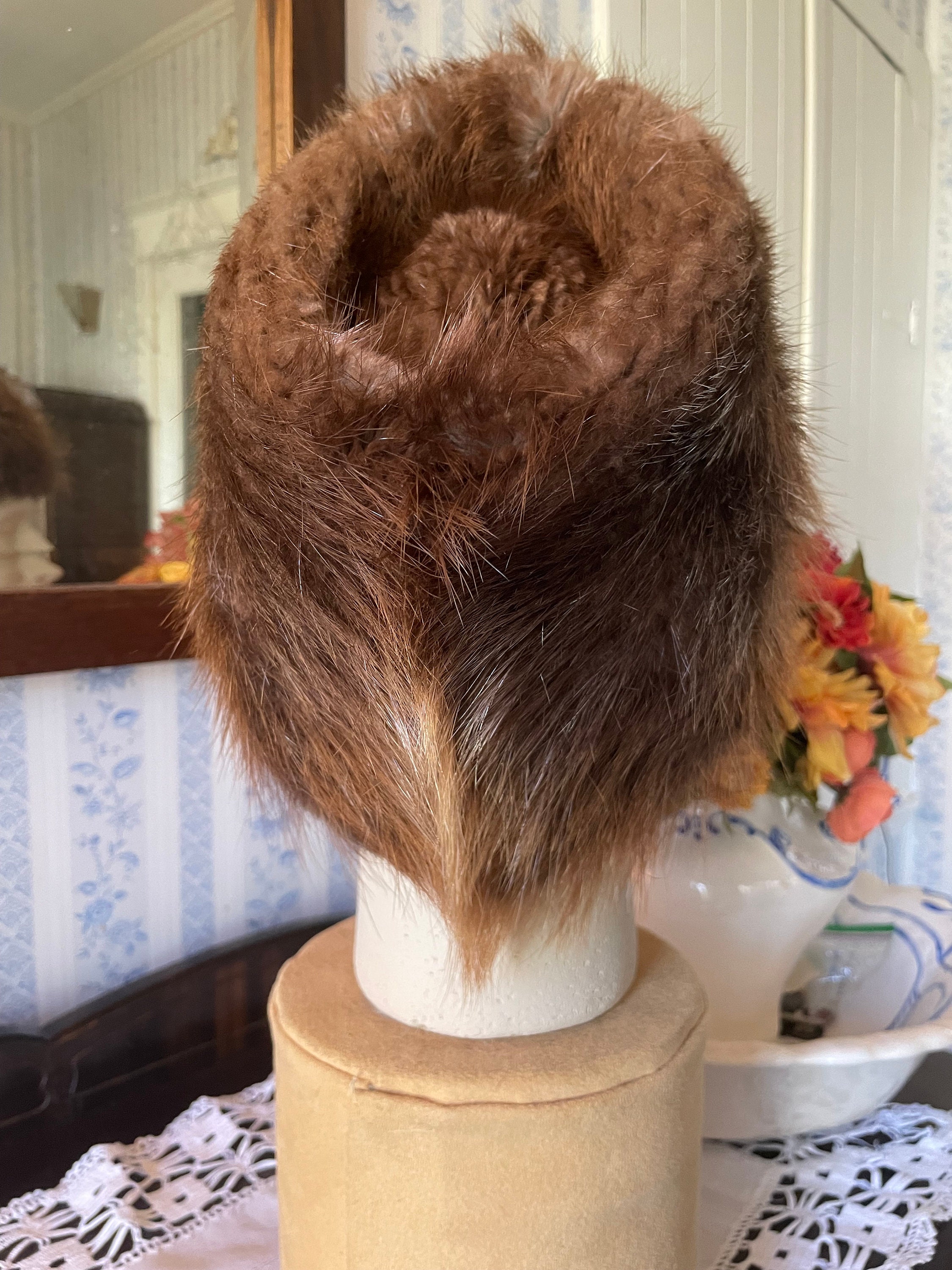 New Vintage Kokin New York Fox Fur Trimmed Beaver Felt Brown Winter Hat- Rare Vintage Cossack Brown Faux Fur Winter Hat for Men Heavy  main image 2