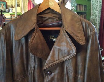 ジャケット・アウター less tailor long coat brown Vtg SEARS THE LEATHER SHOP BROWN JACKET 42 Tall Long Coat