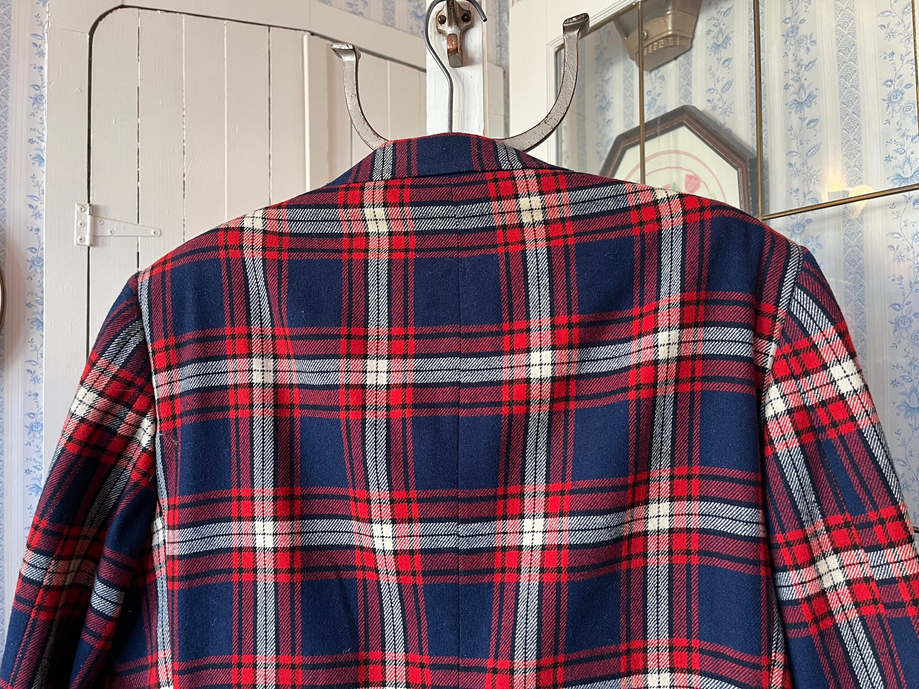 【関送込み】Vintage Plaid Baseball Jacket/2色/N230033-1 Vintage Plaid Sport Coat, Blue and Red Plaid Jacket (C530