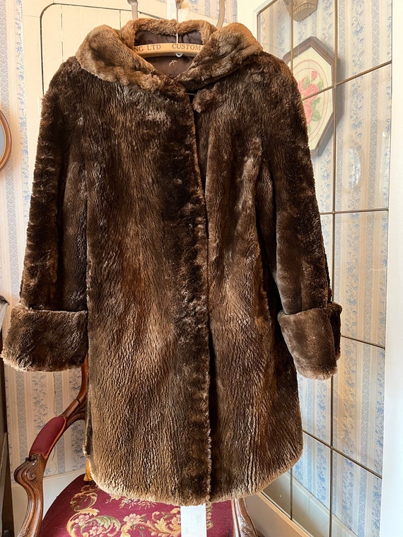 Vintage brown fur coat, long brown coat (C580), d… - image 1
