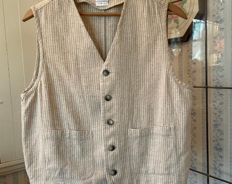 Vintage beige vest, light beige striped linen waistcoat (C161), beige striped vest, linen vest, waistcoat with pockets