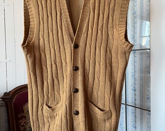 Vintage light brown vest, brown knit waistcoat (C477), light brown acrylic vest, waistcoat, sweater vest with pockets