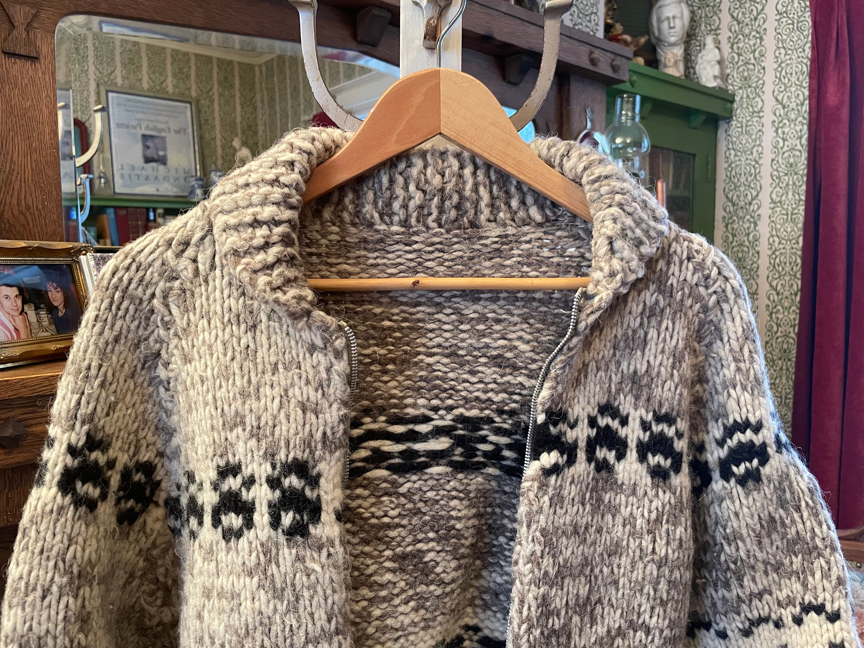Vintage Hand Knit Wool Cowichan Sweater, Cardigan B146, Black, Beige and Brown - Etsy Vintage Hand Knit Wool Cowichan Sweater, Cardigan B146, Black, Beige and Brown - Etsy
