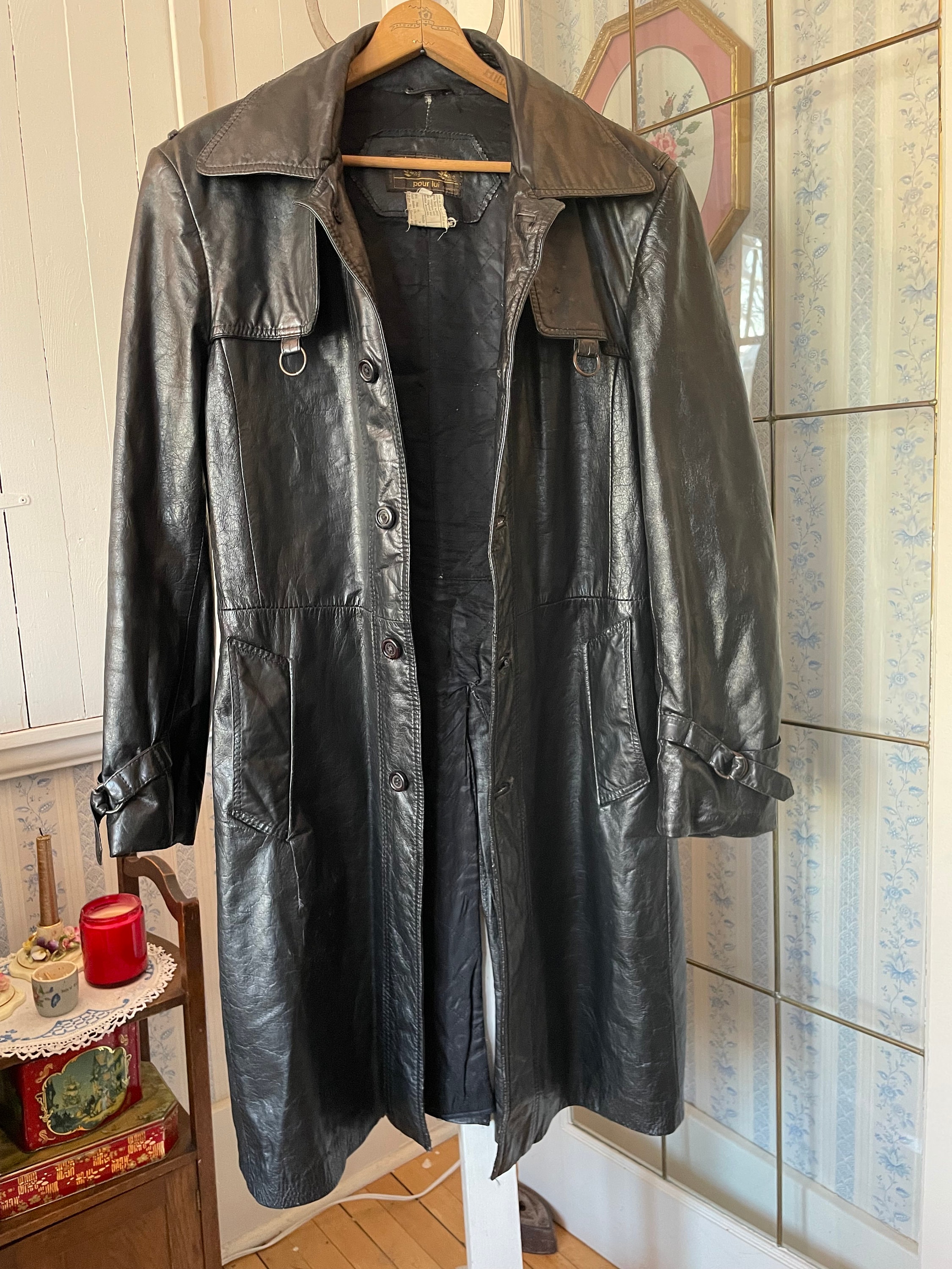 羊革トレンチロングコートボタンなし Sheep Leather Trench Coat