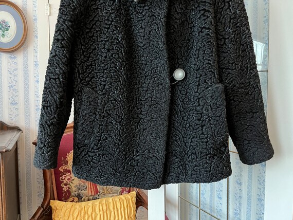 Vintage black faux fur coat, faux Persian lamb ja… - image 6