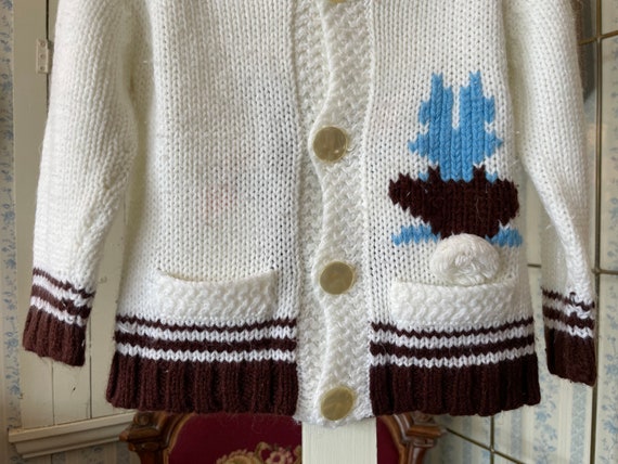 Vintage kids' sweater, children's white and brown… - image 3