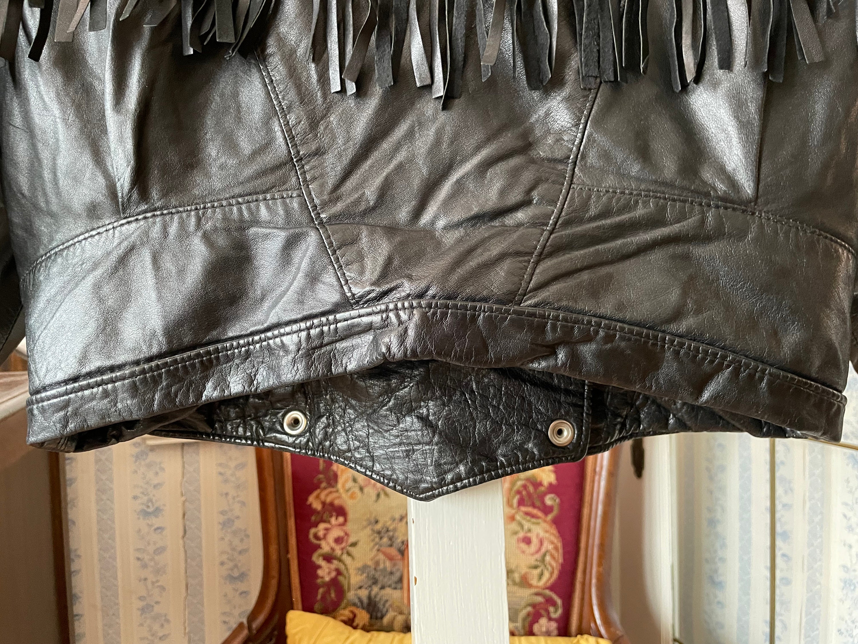 Vintage Black Leather Jacket, Leather Jacket With Fringe