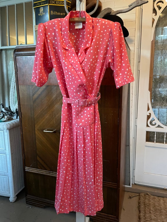 Vintage dress, coral peach day dress (B581), cora… - image 1