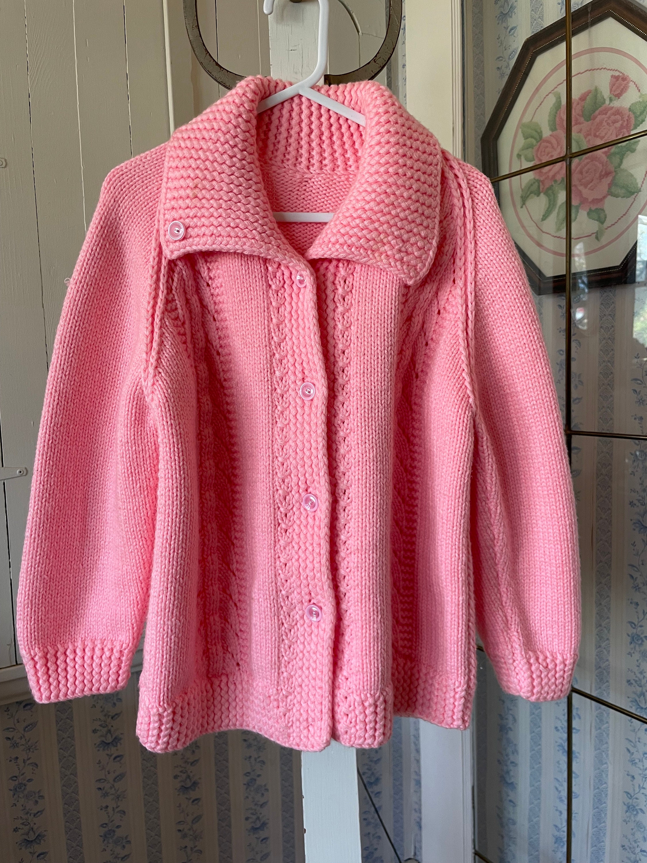 Quirky Hand-knitted 1970s/1980s Vintage Dusty Rose Pink