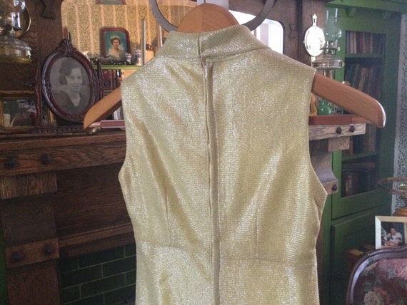 Shimmery vintage pale yellow full length dress, g… - image 6