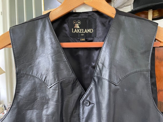 Vintage Black Leather Vest, Waistcoat (B544), Black Leather Vest
