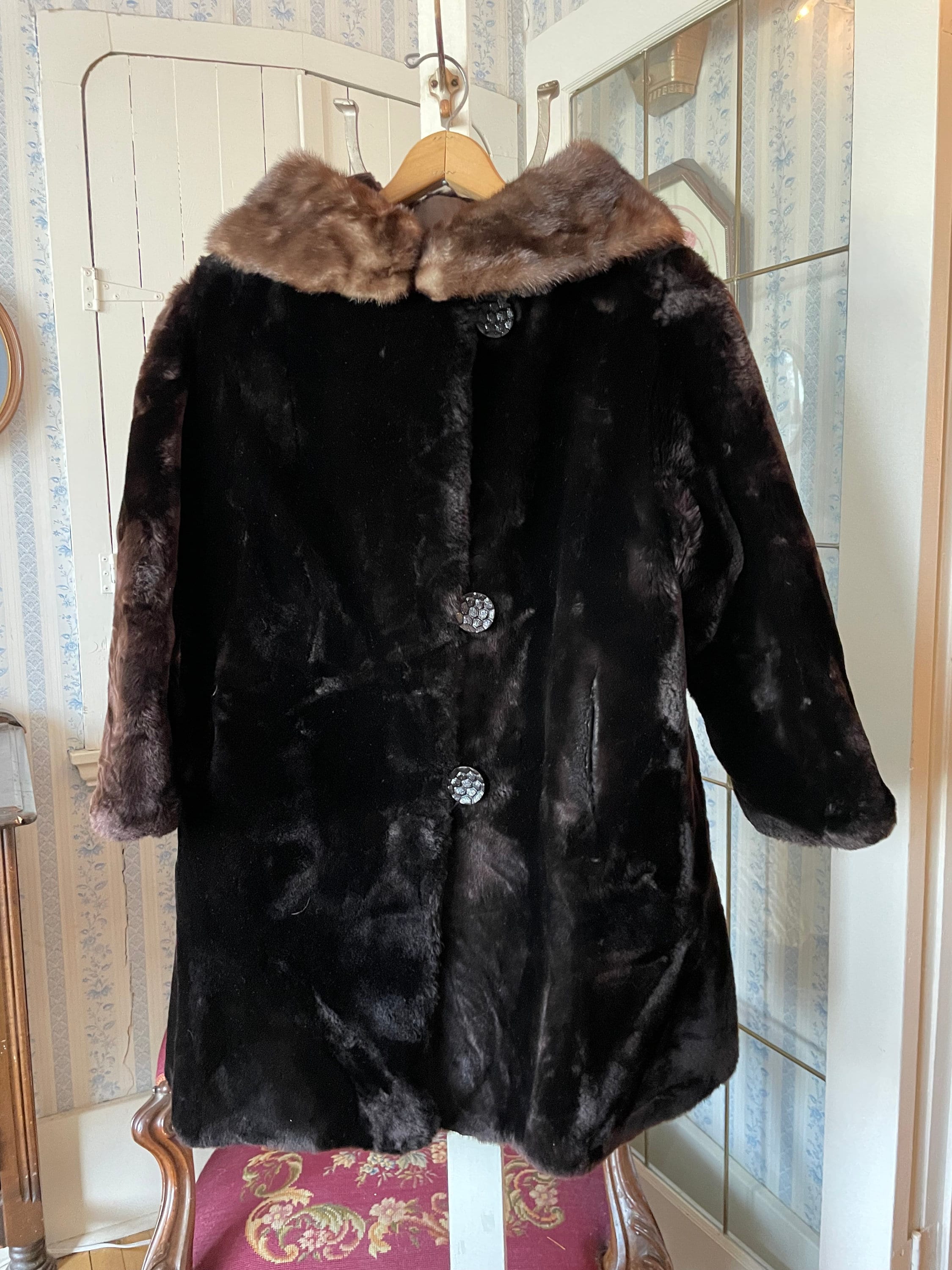 Vintage Brown Fur Coat, Dark Brown Mouton Coat C394, Western Furs