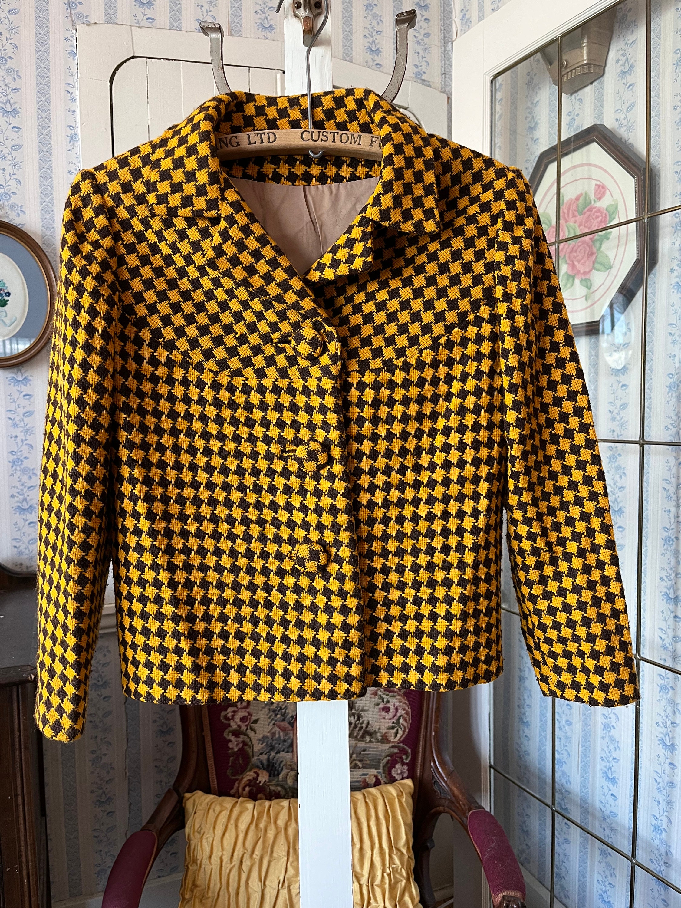Vintage Yellow and Brown Jacket, Cropped Jacket (C702), Orange
