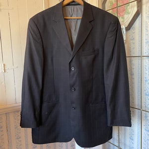 Vintage black sport coat / classic black blazer (C251) / wool sport coat / black wool jacket with windowpane pattern