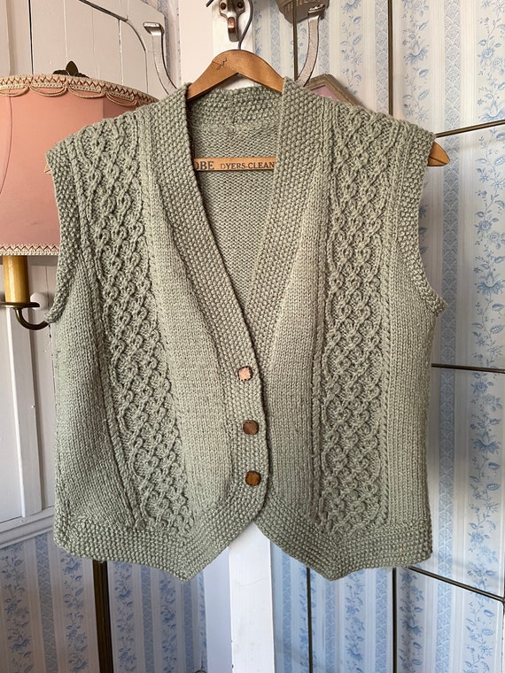 Vintage green vest, handknit green vest (B894), s… - image 1