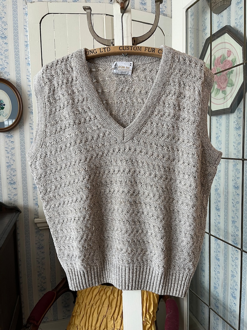 Vintage beige vest, beige knit waistcoat C638, sand beige London Fog knit vest, sweater vest, beige knit pullover vest, waistcoat image 1