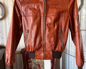 Vintage brown bomber jacket, faux leather jacket (C715), medium brown faux leather bomber jacket, short jacket with hood