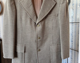 Vintage beige sport coat, beige knit jacket (C714), beige burgundy green check blazer, jacket, sport coat