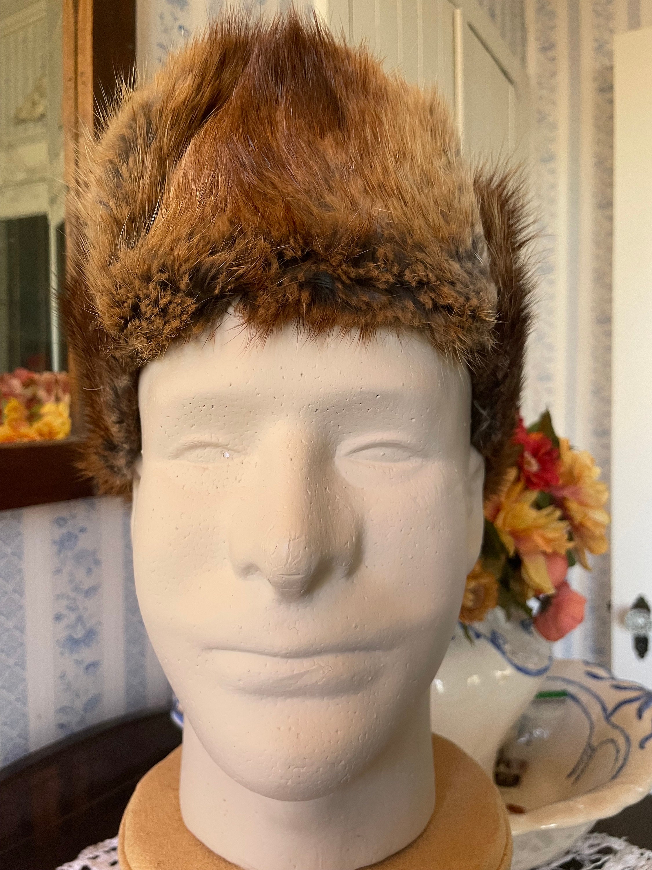 Vintage Trapper Hat, Cap, Fur Winter Hat, Cap (B663), Navy  display picture 1