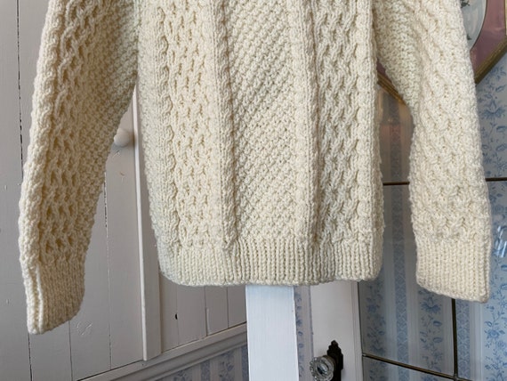 Vintage kids' wool sweater, ivory off white fishe… - image 3