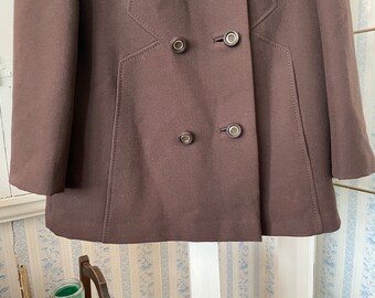 ジャケット・アウター vintage wool double chester coat brown L Vtg SEARS THE LEATHER SHOP BROWN JACKET 42 Tall Long Coat