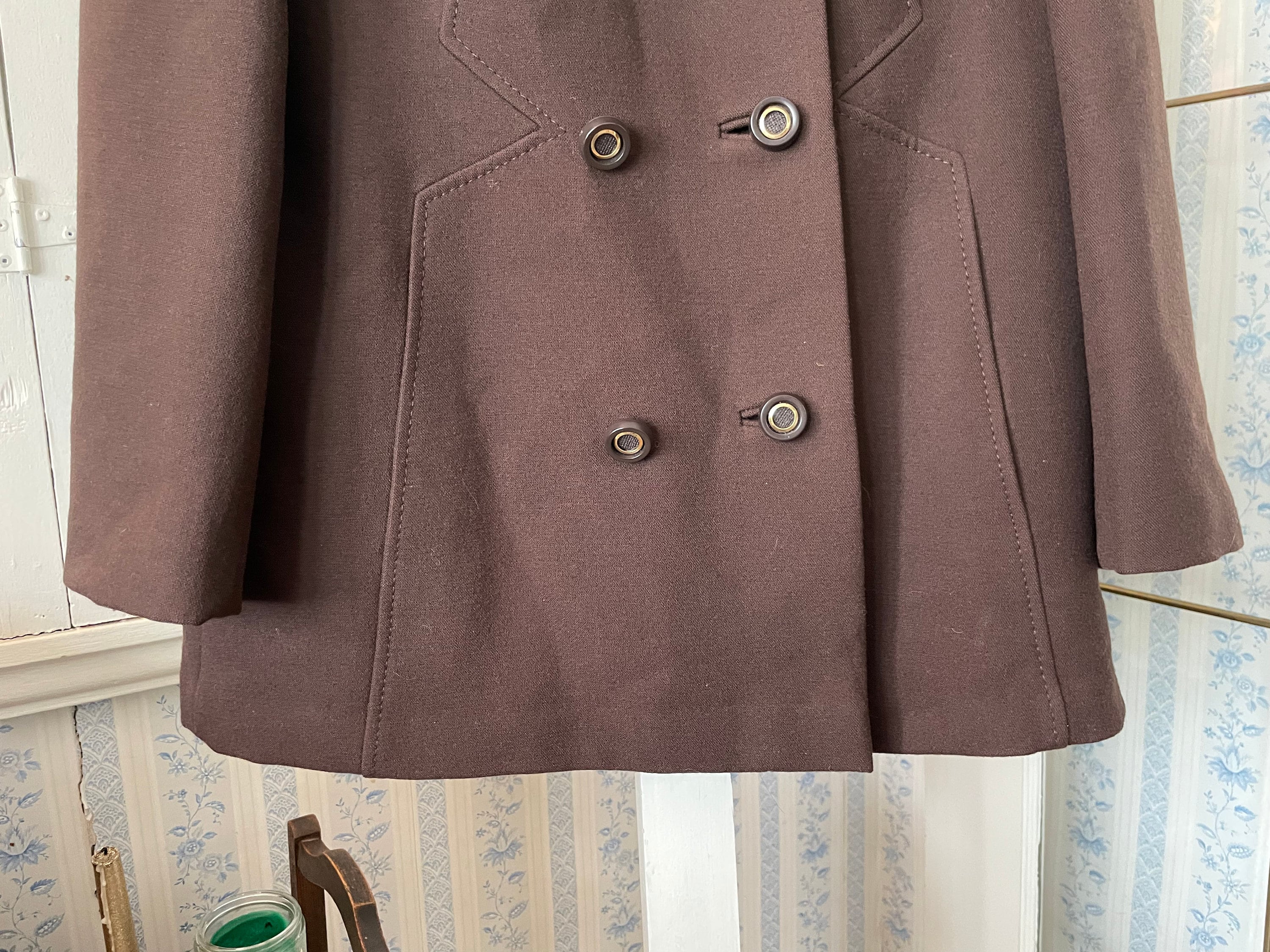 Vintage Brown Jacket, Brown Wool Short Coat (B861