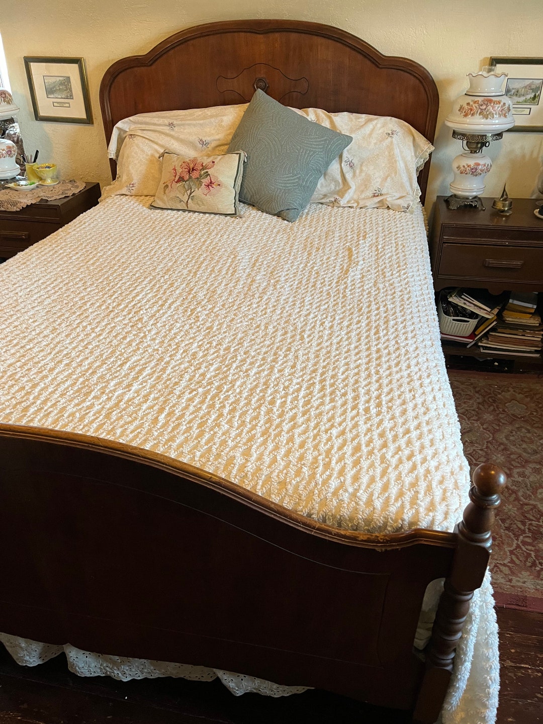 Vintage Chenille Bedspread Off White Ivory Bedspread C585 Ivory Off 