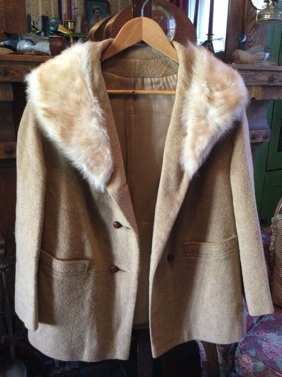 Vintage camel coloured wool coat (A990), jacket w… - image 5