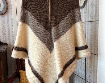 Vintage beige and brown poncho, wool cape (C433), wool beige, light and dark brown poncho, cape