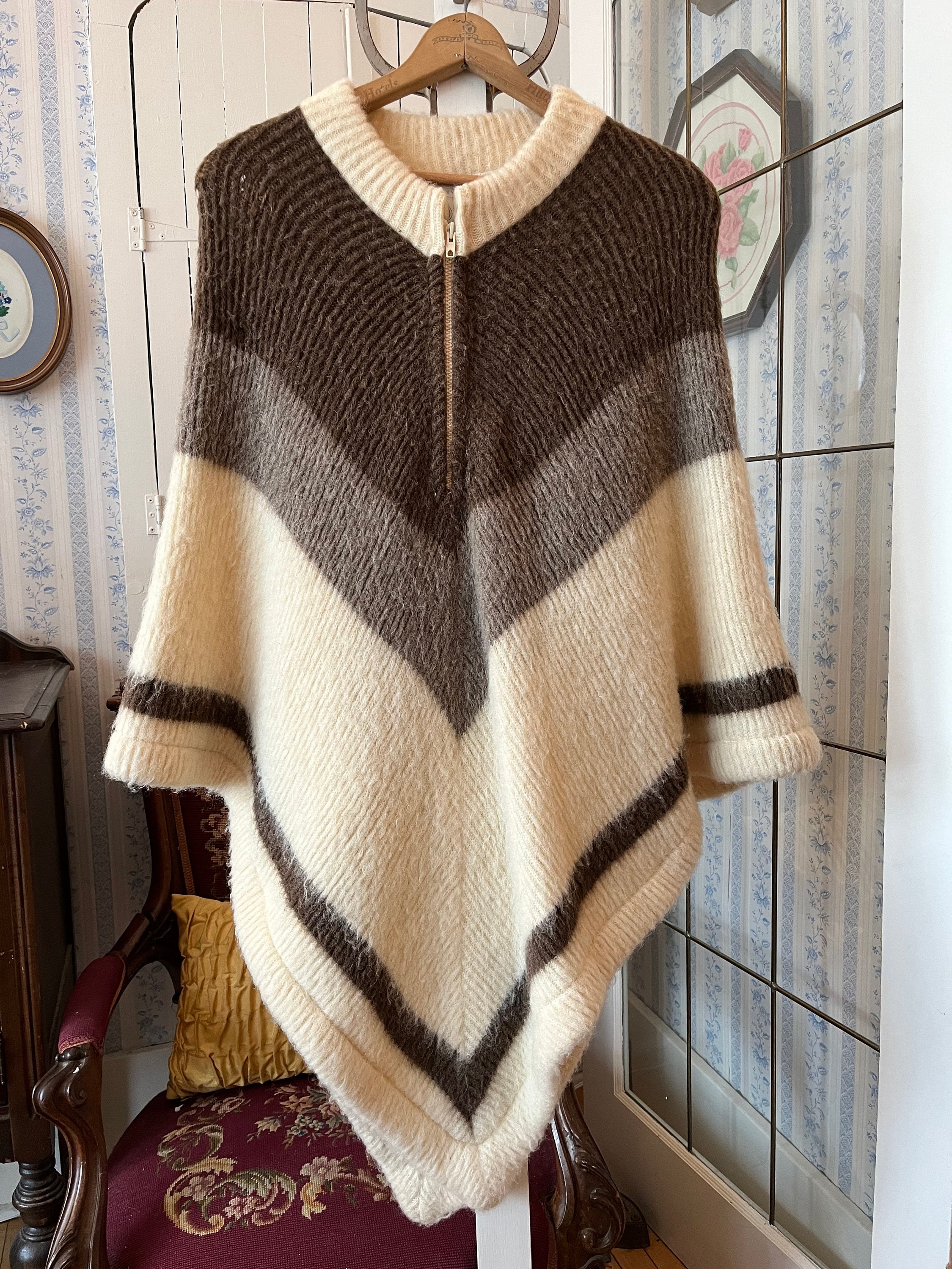argue♪SHETLAND WOOL LINEN VINTAGE PONCHO Shetland Wool Poncho