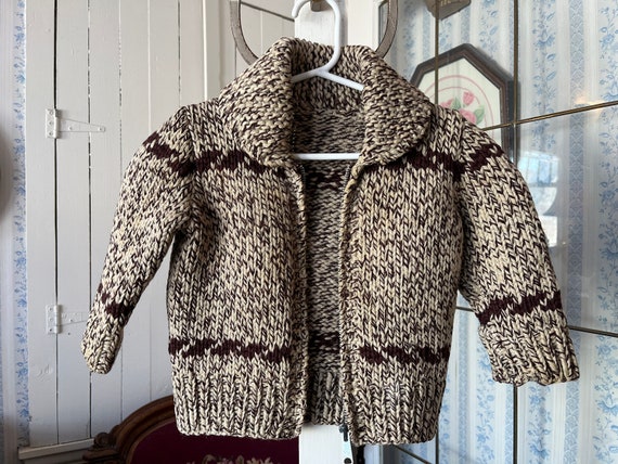 Vintage kids' handmade wool sweater, brown Cowich… - image 8