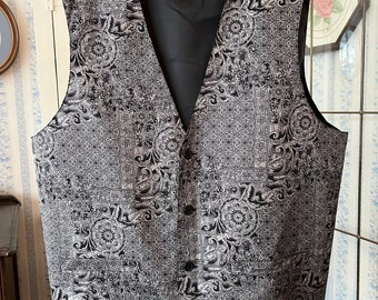 Vintage grey vest, grey and black print waistcoat (C602), taupe grey and black patterned silk vest, silk waistcoat, tailored vest