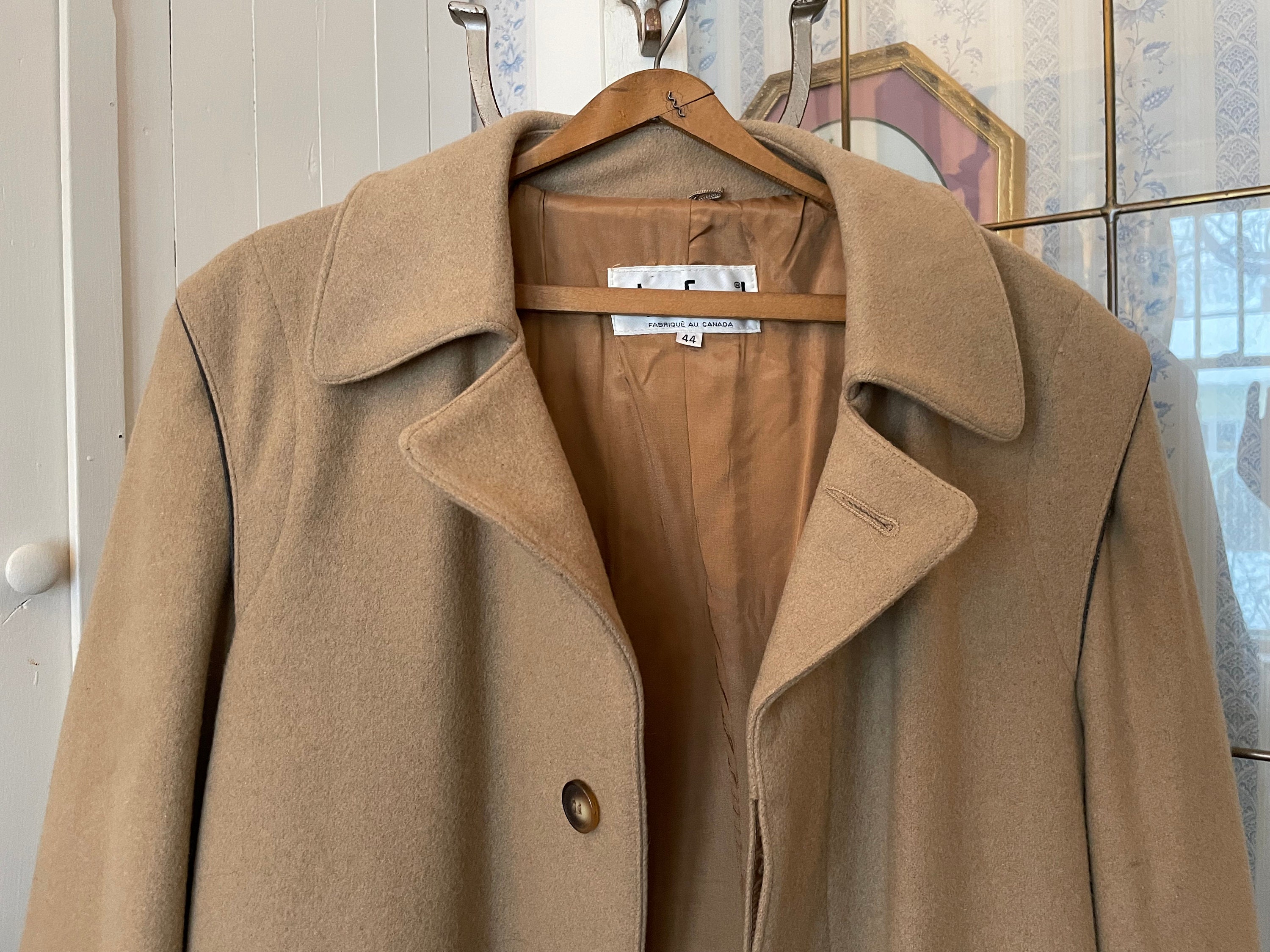 Vintage Beige Coat Beige Wool Long Coat Overcoat B741 Camel Beige Wool Winter Coat Overcoat