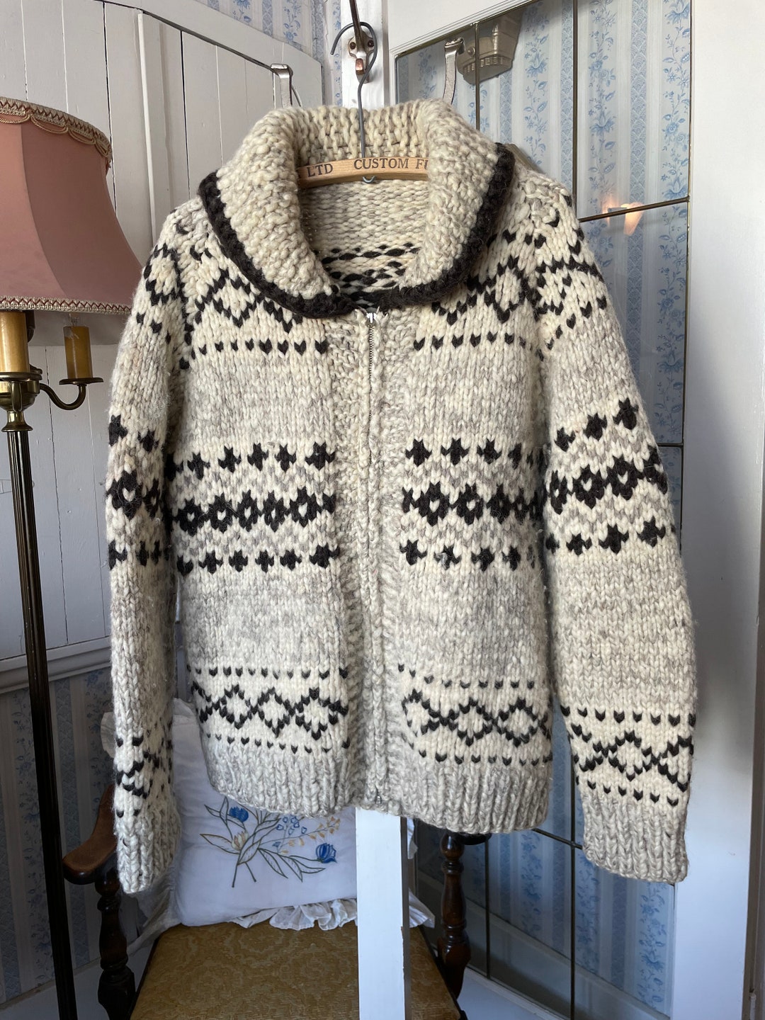 Vintage Cowichan Style Sweater Handmade Wool Cardigan B985 - Etsy Canada